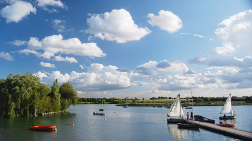 Fairlop lake and boats at Fairlop Water 